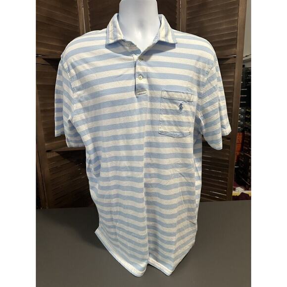 Polo Ralph Lauren Men’s Short Sleeve Polo Shirt Large Pocket Horse Blue White - Picture 2 of 6